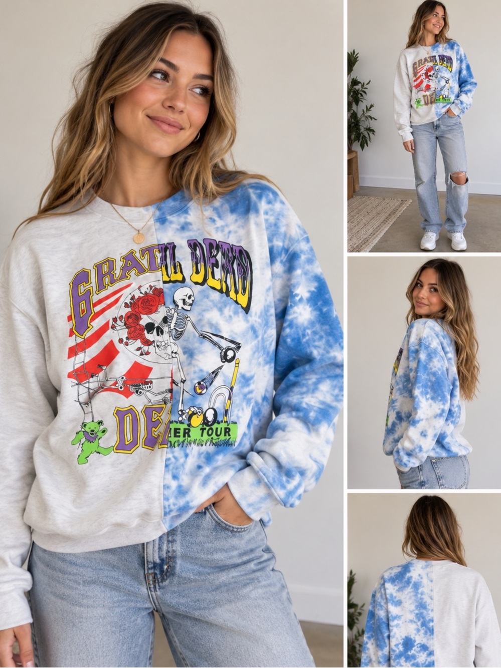 H&M x Grateful Dead Colorblock Tie Dye Graphic Sweatshirt Women’s XS